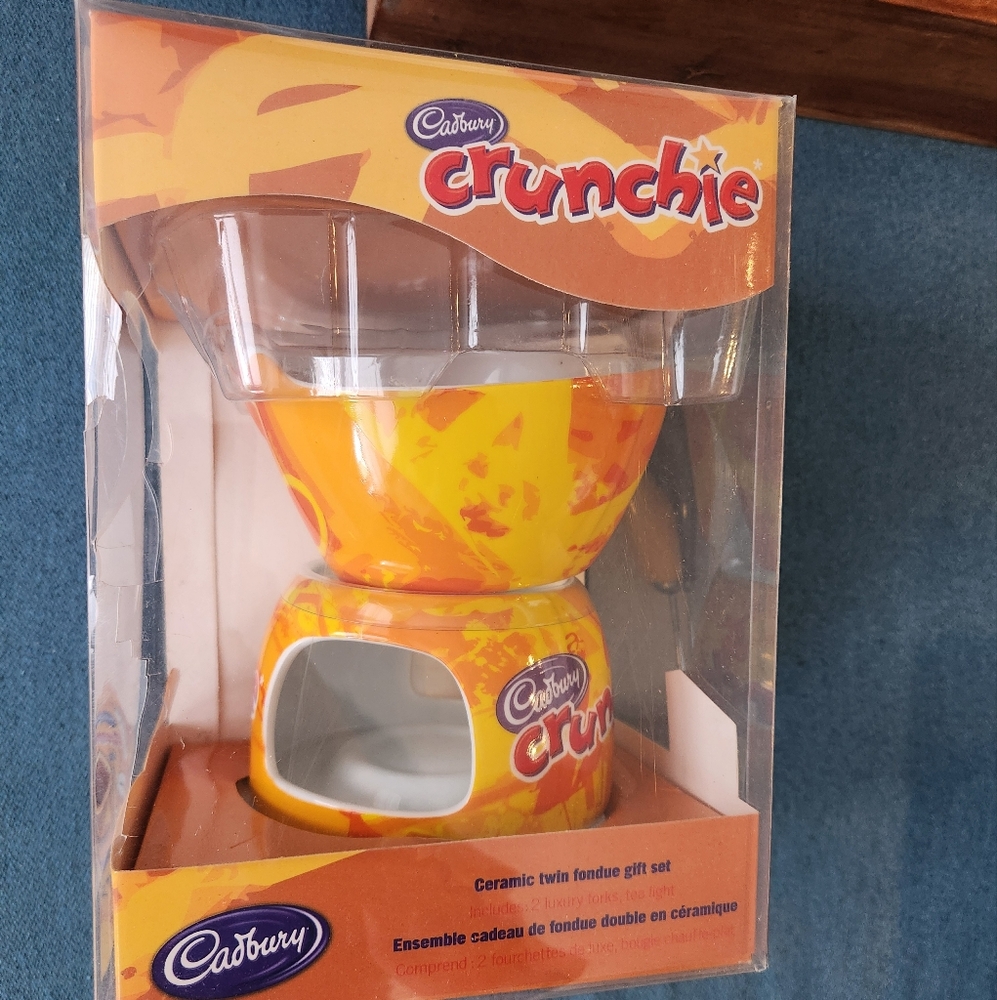 Cadbury Crunchie Ceramic Twin Fondue Set- Brand New!